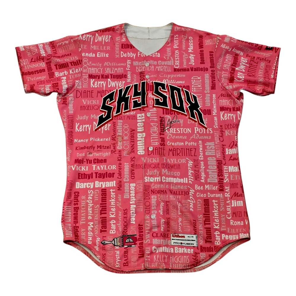 Orlando Arcia Signed Game Used Sky Sox Pink Breast Cancer Jersey Wilson 44